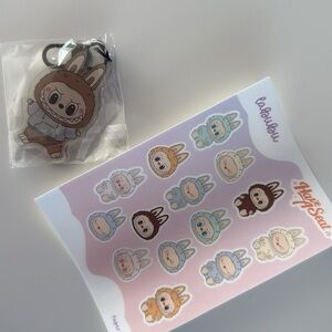 Cute Labubu Keychain and Sticker Set